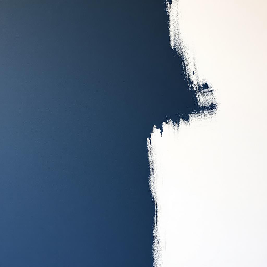 Dark navy wall being primed over with white — showing the classic dark-to-light coverage challenge