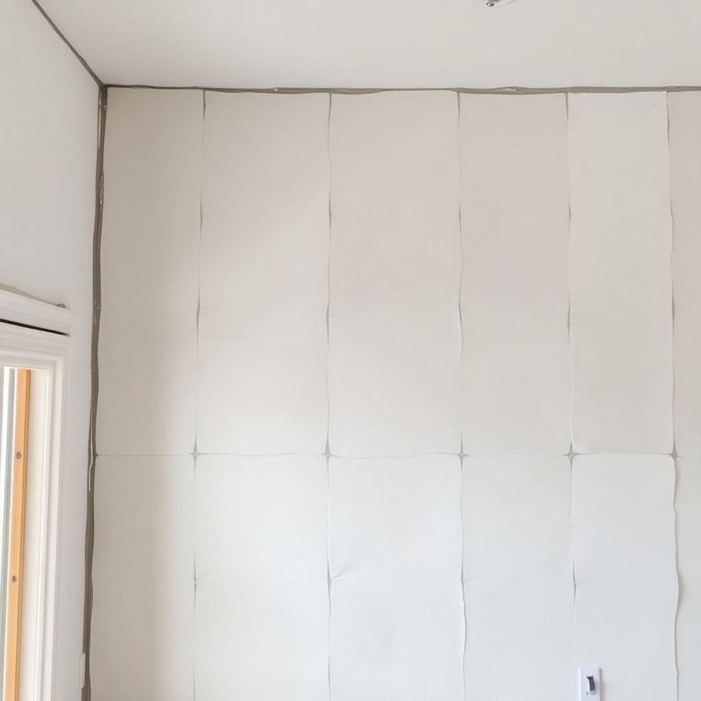 Freshly hung drywall with visible taped seams ready for a PVA primer coat